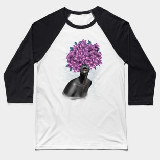 Black and white girl with color beautiful flowers in her head. Baseball T-Shirt